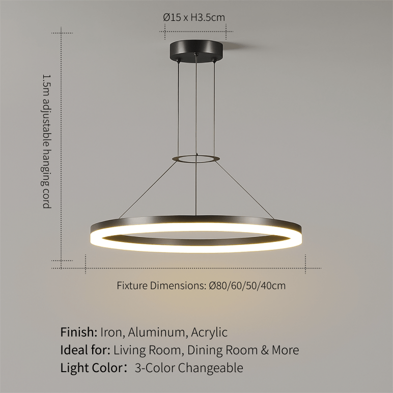 Modern LED Ring Chandelier: adjustable minimalist ceiling light for living room and dining room.