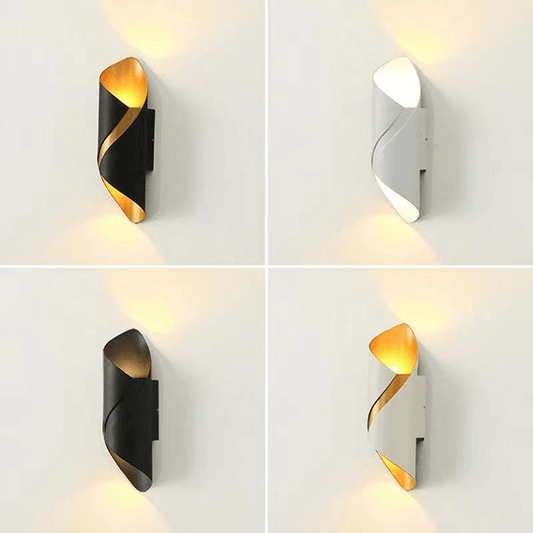 Dual-head waterproof wall light in black and white with warm glow, showcasing vintage style and elegant design.