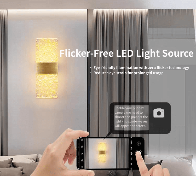 Flicker-free LED wall lamp providing eye-friendly illumination for indoor spaces, reducing eye strain over prolonged usage.