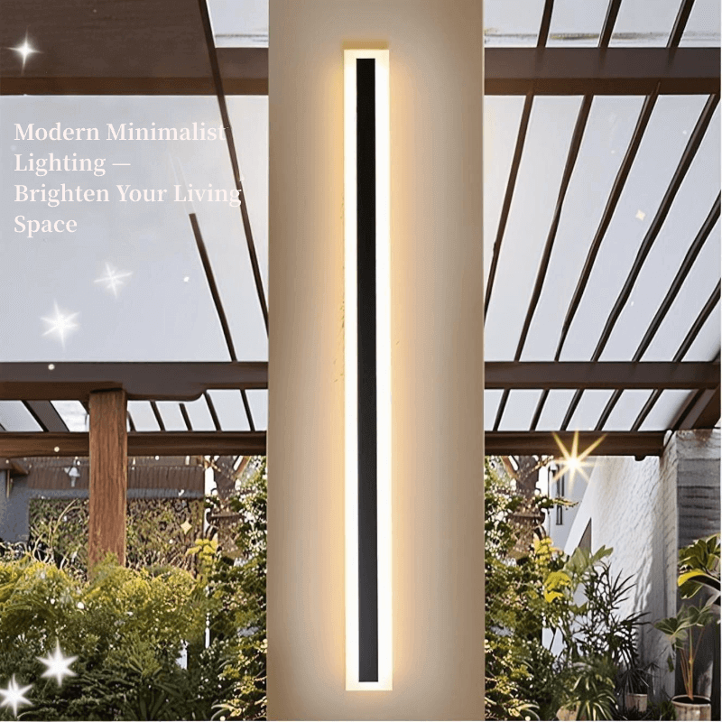 Modern minimalist outdoor lighting fixture illuminating a patio space with a sleek design.