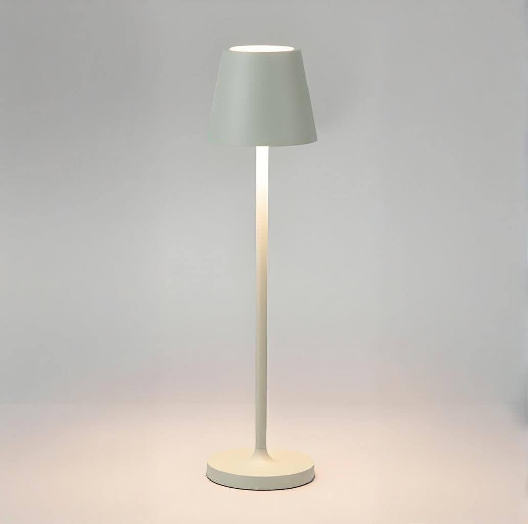 Rechargeable tall table lamp with a sleek white design, perfect for dining table centerpiece or bedside light.