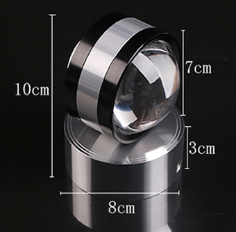 Modern LED wall light with aluminum base, featuring a clear lens, measurements 10cm height and 8cm diameter.
