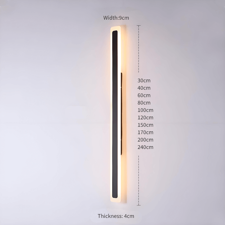 Waterproof Linear Wall Light for Corridor/Staircase, IP65 dimensions showing width 9cm and thickness 4cm.