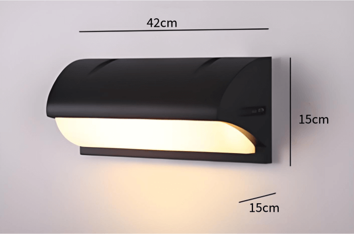 Outdoor LED wall light in modern minimalist design, waterproof and perfect for exterior lighting.